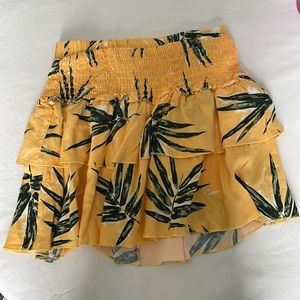 Tropical yellow print ruffled skirt